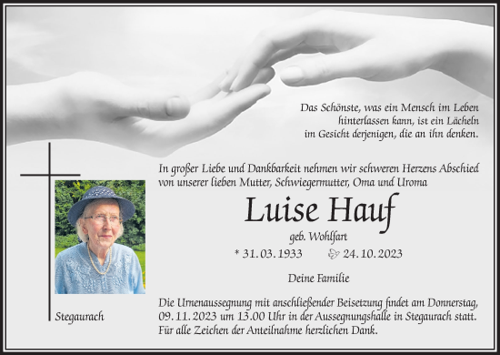 Anzeige von Luise Hauf von MGO