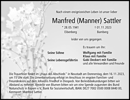 Anzeige von Manfred Sattler von MGO