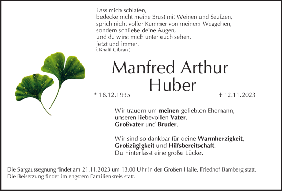 Anzeige von Manfred Arthur Huber von MGO
