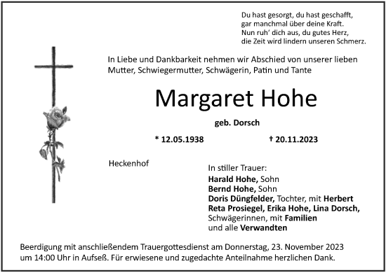 Anzeige von Margaret Hohe von MGO