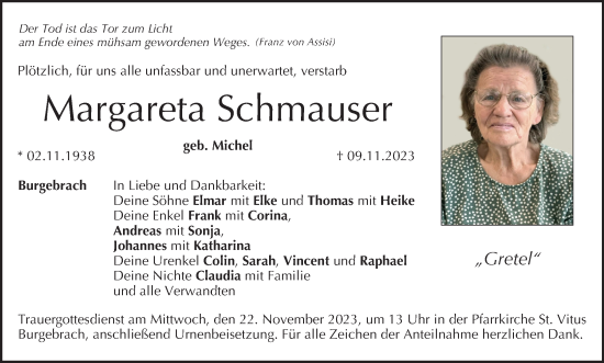 Anzeige von Margareta Schmauser von MGO