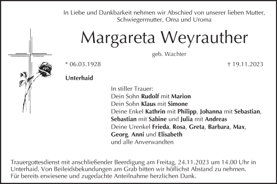 Anzeige von Margareta Weyrauther von MGO