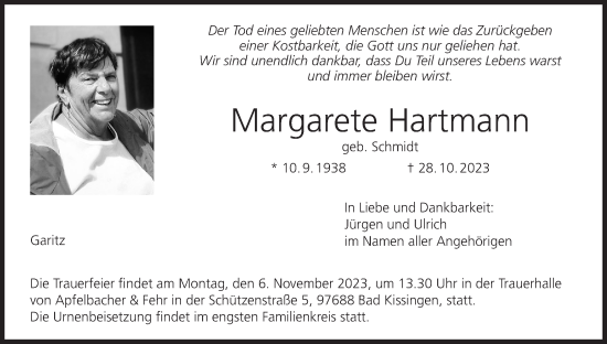Anzeige von Margarete Hartmann von MGO