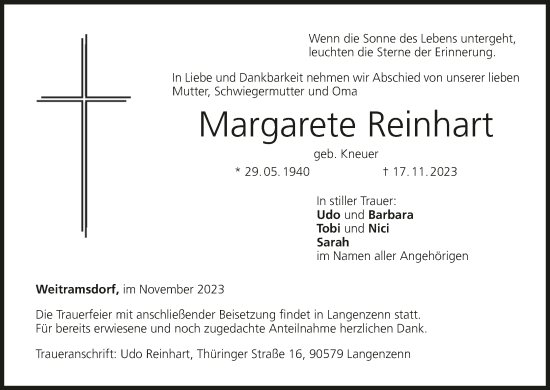 Anzeige von Margarete Reinhart von MGO