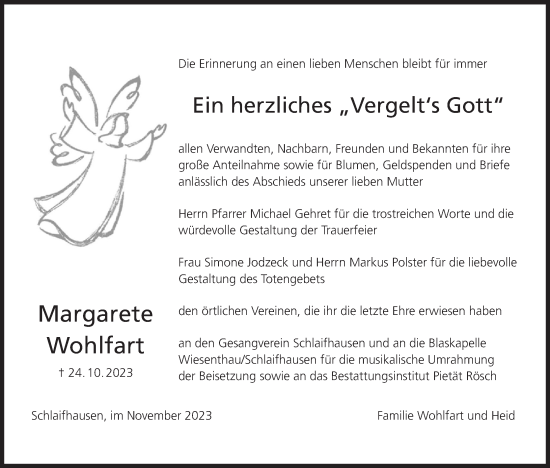 Anzeige von Margarete Wohlfahrt von MGO