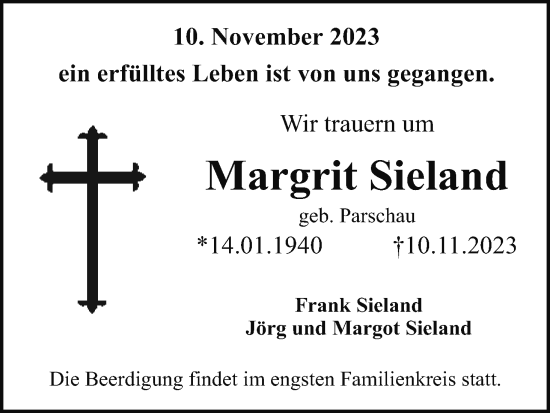 Anzeige von Margrit Sieland von MGO