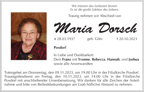 Anzeige von Maria Dorsch von MGO