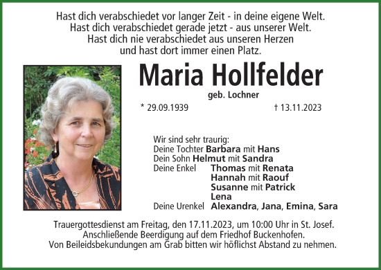 Anzeige von Maria Hollfelder von MGO