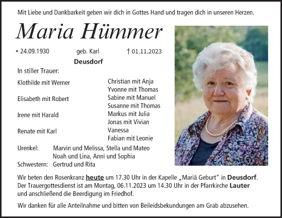 Anzeige von Maria Hümmer von MGO