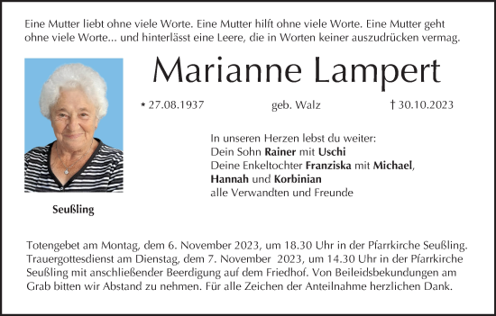 Anzeige von Marianne Lampert von MGO