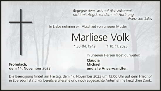Anzeige von Marliese Volk von MGO