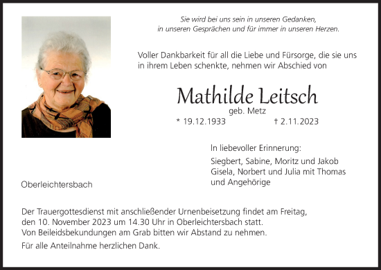 Anzeige von Mathilde Leitsch von MGO