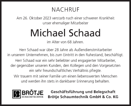 Anzeige von Michael Schaad von MGO