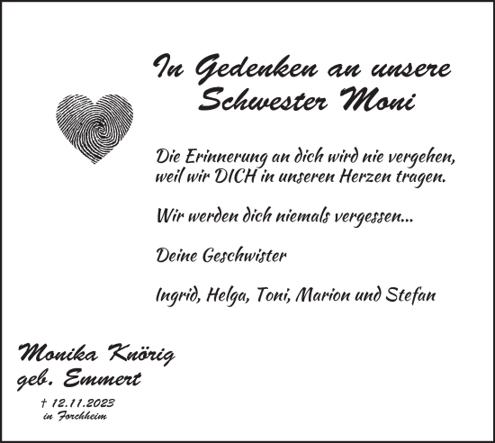 Anzeige von Monika Knörig von MGO