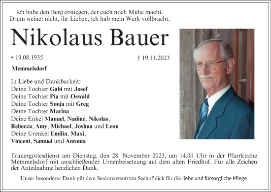 Anzeige von Nikolaus Bauer von MGO