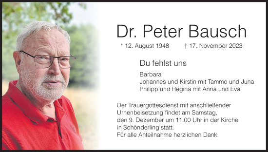 Anzeige von Peter Bausch von MGO