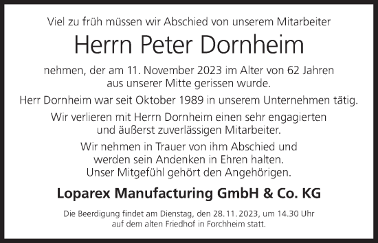 Anzeige von Peter Dornheim von MGO