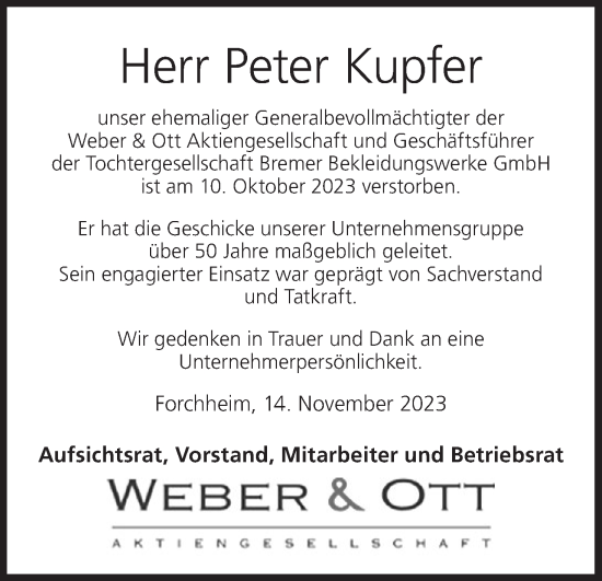 Anzeige von Peter Kupfer von MGO