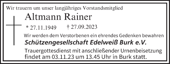 Anzeige von Rainer Altmann von MGO