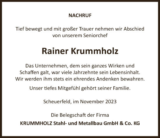 Anzeige von Rainer Krummholz von MGO