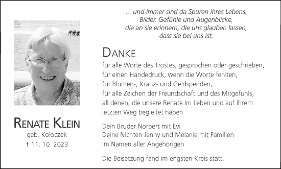 Anzeige von Renate Klein von MGO