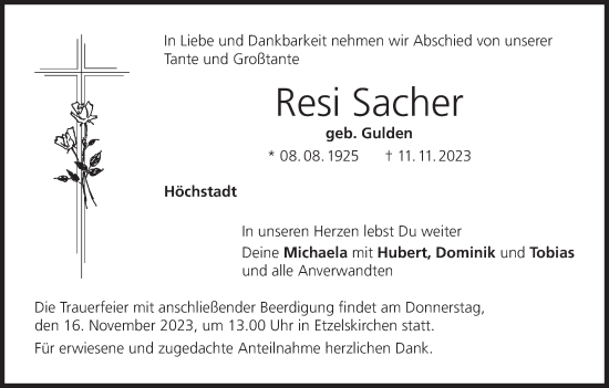 Anzeige von Resi Sacher von MGO