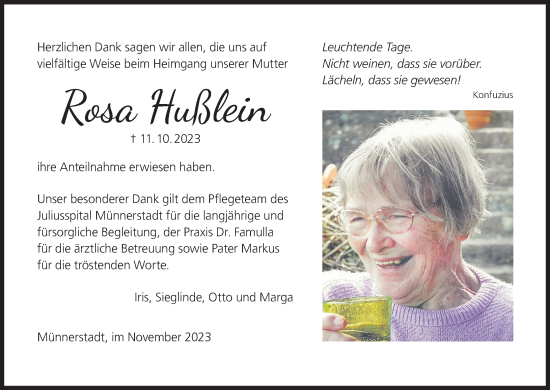 Anzeige von Rosa Hußlein von MGO