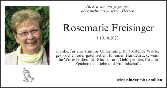 Anzeige von Rosemarie Freisinger von MGO