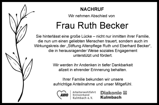 Anzeige von Ruth Becker von MGO
