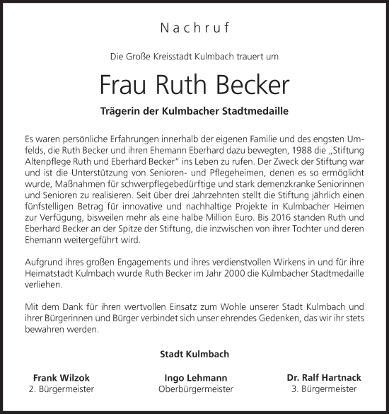 Anzeige von Ruth Becker von MGO