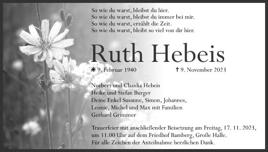 Anzeige von Ruth Hebeis von MGO