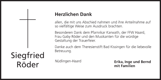 Anzeige von Siegfried Röder von MGO