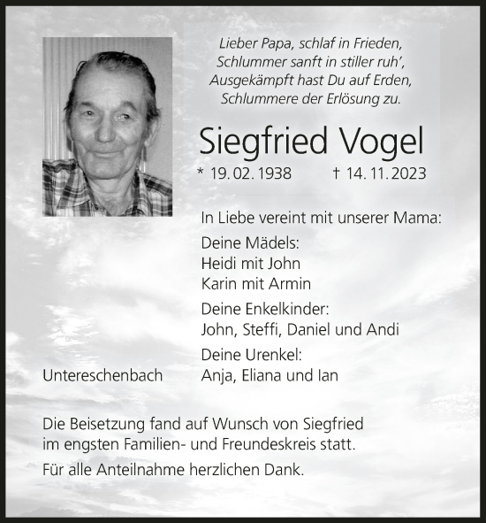 Anzeige von Siegfried Vogel von MGO