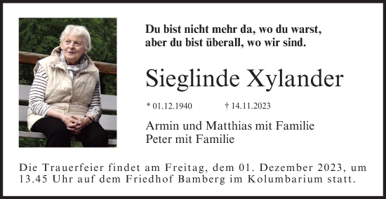 Anzeige von Sieglinde Xylander von MGO