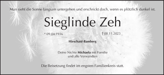 Anzeige von Sieglinde Zeh von MGO