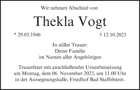 Anzeige von Thekla Vogt von MGO