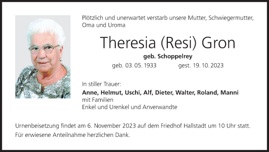 Anzeige von Theresia Gron von MGO