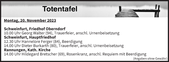 Anzeige von Totentafel vom 20.11.2023 von MGO