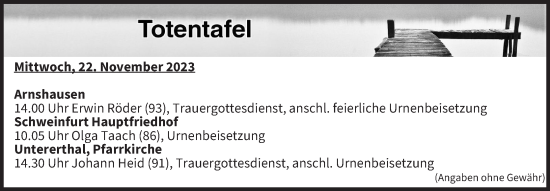 Anzeige von Totentafel vom 22.11.2023 von MGO