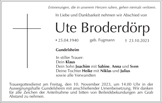 Anzeige von Ute Broderdörp von MGO