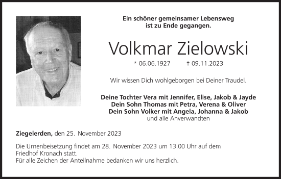 Anzeige von Volkmar Zielowski von MGO
