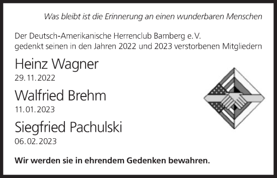 Anzeige von Walfried Brehm von MGO