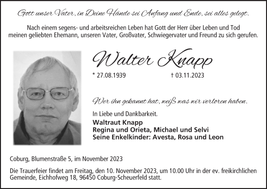 Anzeige von Walter Knapp von MGO