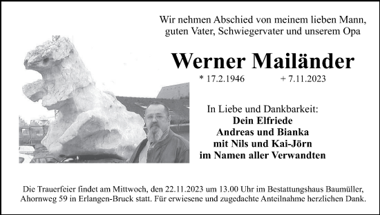 Anzeige von Werner Mailänder von MGO