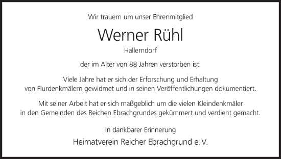 Anzeige von Werner Rühl von MGO