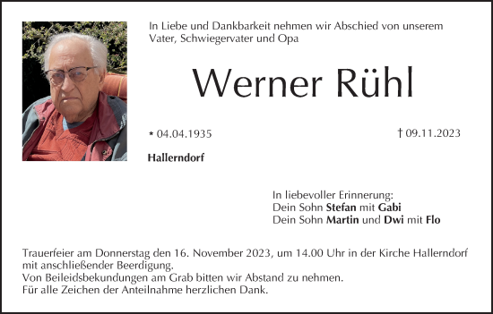 Anzeige von Werner Rühl von MGO
