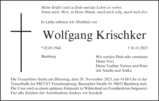 Anzeige von Wolfgang Krischker von MGO