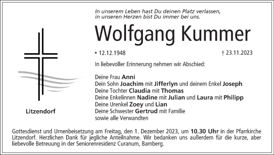 Anzeige von Wolfgang Kummer von MGO