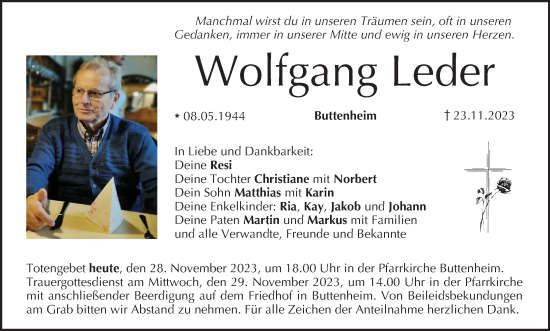 Anzeige von Wolfgang Leder von MGO