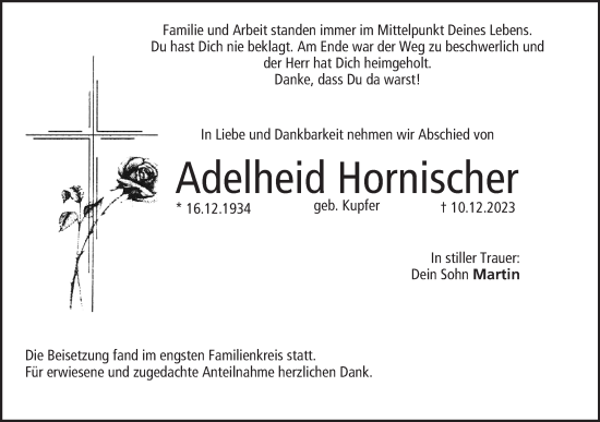 Anzeige von Adelheid Hornischer von MGO